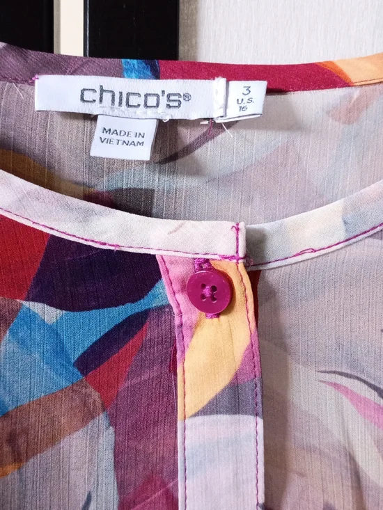 Chico's Pink Multi-Color Ruffle Button-Front Blouse - Picture 2 of 6